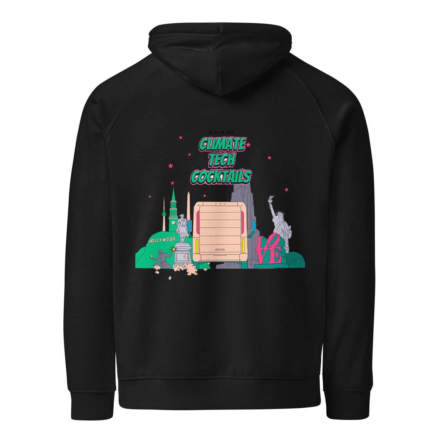Here I Am Unisex Eco Raglan Hoodie