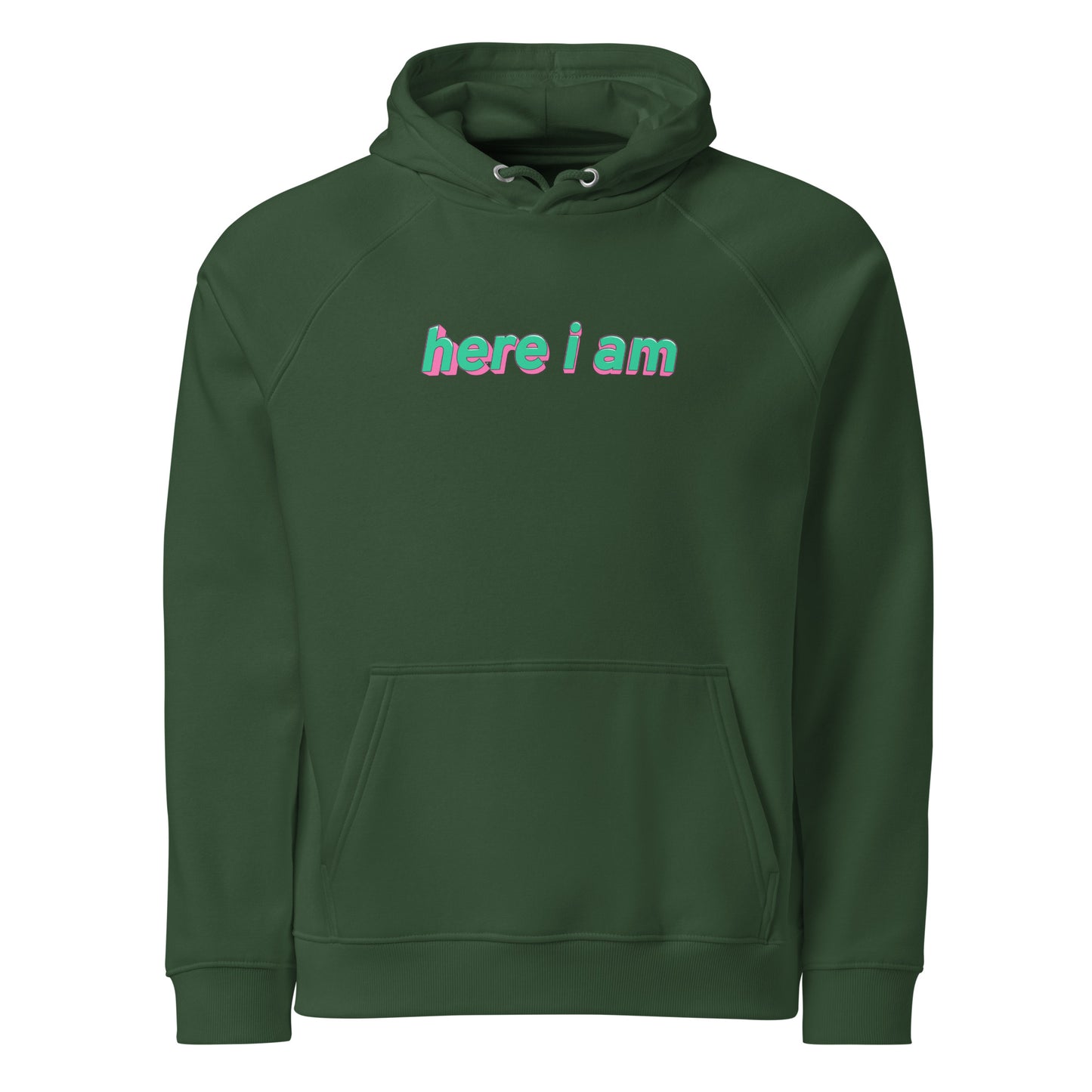 Here I Am Unisex Eco Raglan Hoodie