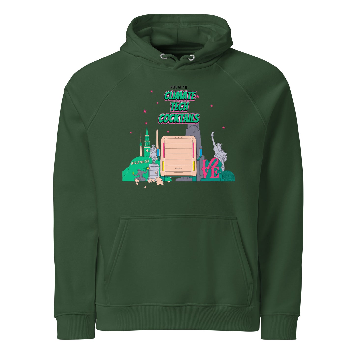 Here We Are Unisex Eco Raglan Hoodie