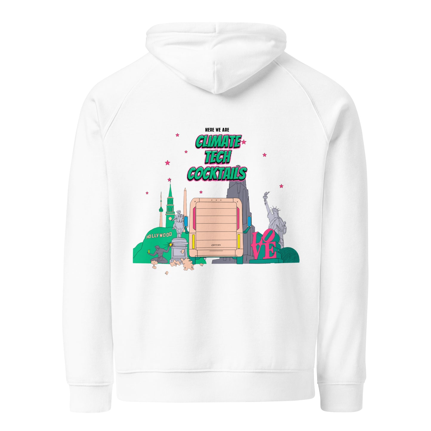 Here I Am Unisex Eco Raglan Hoodie